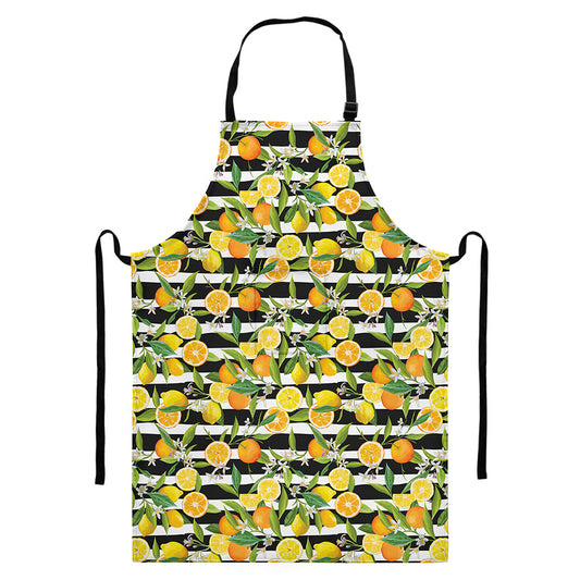 Orange And Lemon Striped Pattern Print Bib Apron With Pocket