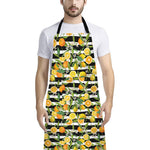 Orange And Lemon Striped Pattern Print Bib Apron With Pocket