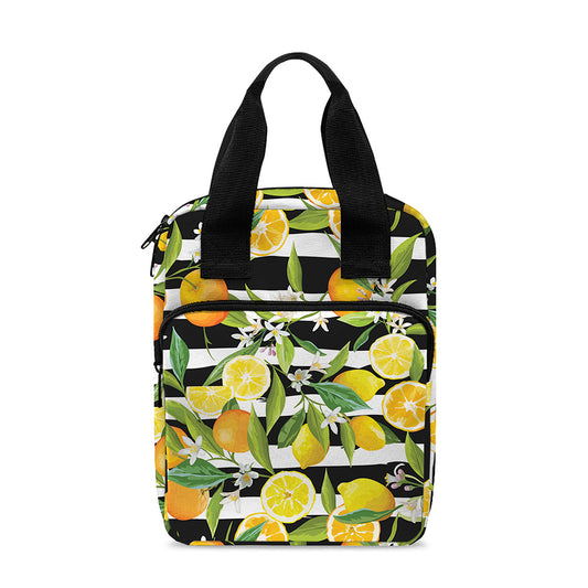 Orange And Lemon Striped Pattern Print Bible Tote Bag