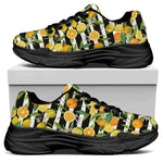 Orange And Lemon Striped Pattern Print Black Chunky Shoes