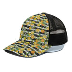 Orange And Lemon Striped Pattern Print Black Mesh Trucker Cap