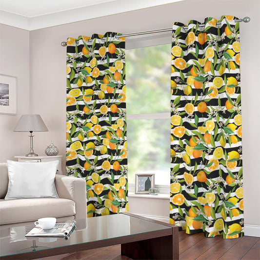 Orange And Lemon Striped Pattern Print Blackout Grommet Curtains