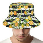 Orange And Lemon Striped Pattern Print Bucket Hat
