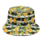 Orange And Lemon Striped Pattern Print Bucket Hat