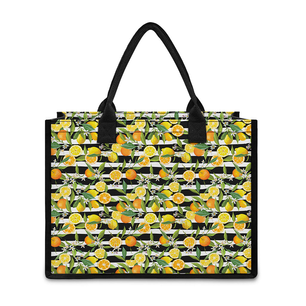 Orange And Lemon Striped Pattern Print Canvas Tote Bag