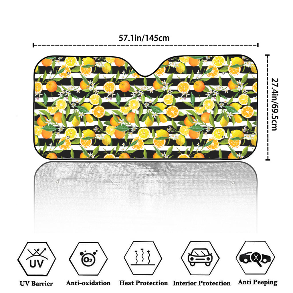 Orange And Lemon Striped Pattern Print Car Windshield Sun Shade