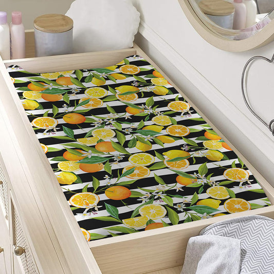 Orange And Lemon Striped Pattern Print Changing Pad Cover