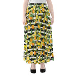 Orange And Lemon Striped Pattern Print Chiffon Maxi Skirt
