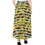 Orange And Lemon Striped Pattern Print Chiffon Maxi Skirt