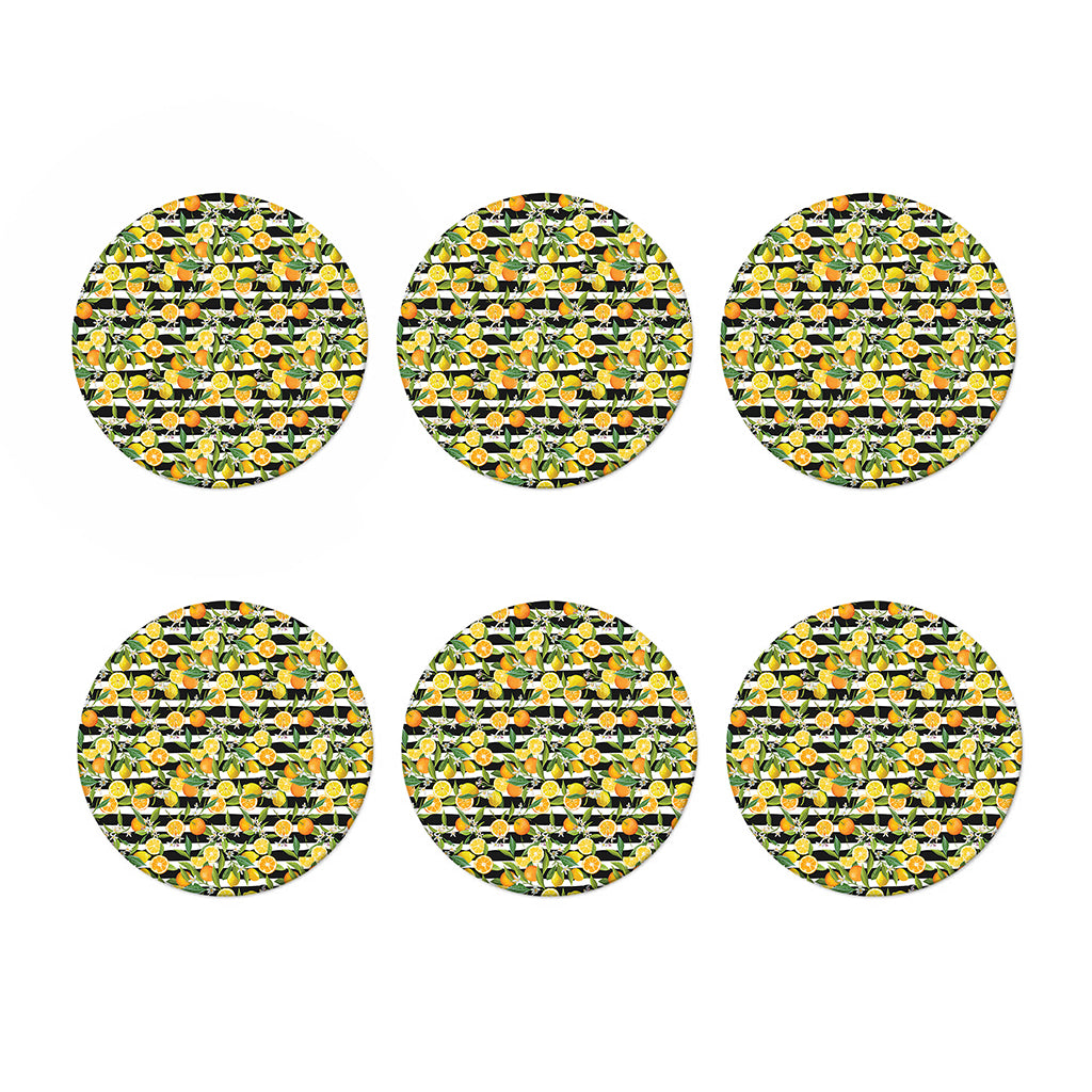 Orange And Lemon Striped Pattern Print Coaster Set