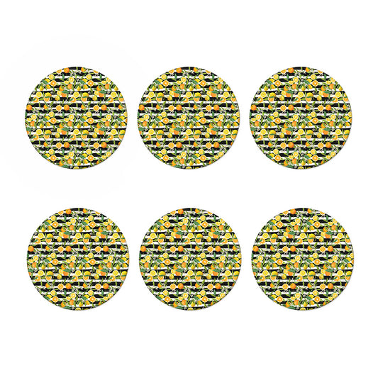 Orange And Lemon Striped Pattern Print Coaster Set