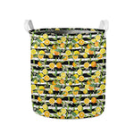 Orange And Lemon Striped Pattern Print Collapsible Laundry Basket