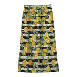 Orange And Lemon Striped Pattern Print Cotton Front Slit Maxi Skirt