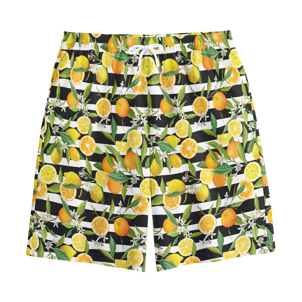 Orange And Lemon Striped Pattern Print Cotton Shorts