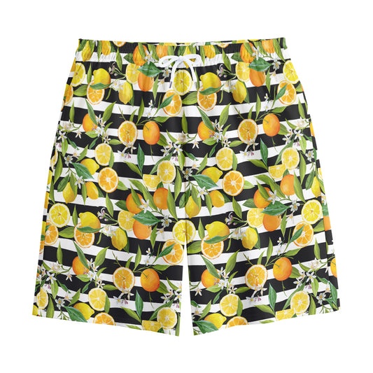 Orange And Lemon Striped Pattern Print Cotton Shorts