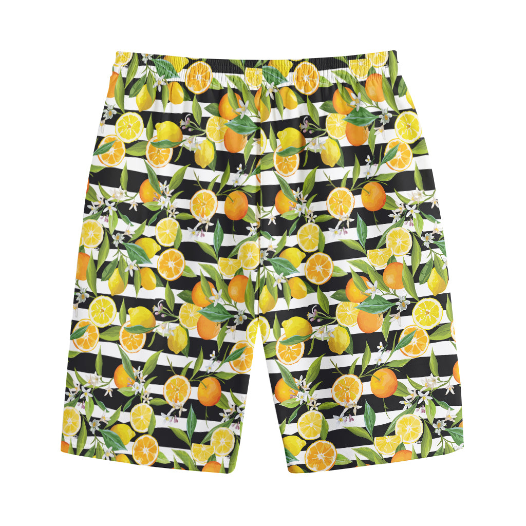 Orange And Lemon Striped Pattern Print Cotton Shorts