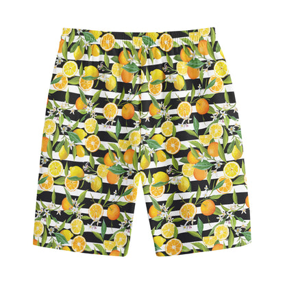 Orange And Lemon Striped Pattern Print Cotton Shorts