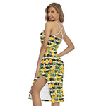 Orange And Lemon Striped Pattern Print Cross Back Cami Dress