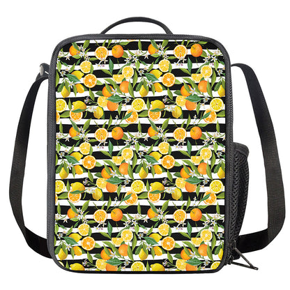Orange And Lemon Striped Pattern Print Crossbody Lunch Bag