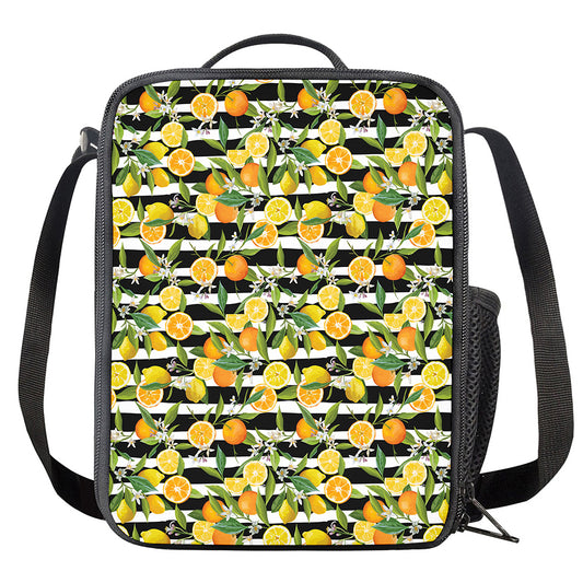 Orange And Lemon Striped Pattern Print Crossbody Lunch Bag