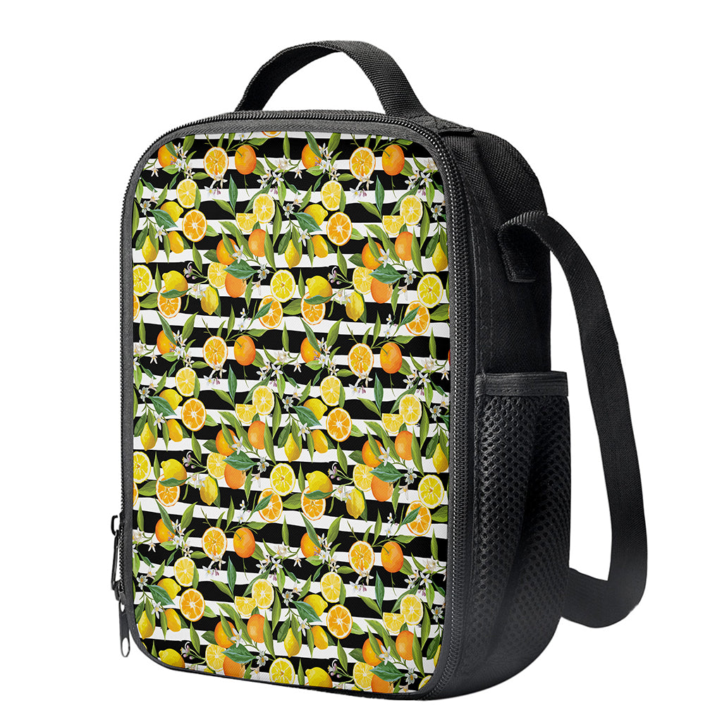 Orange And Lemon Striped Pattern Print Crossbody Lunch Bag