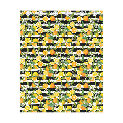 Orange And Lemon Striped Pattern Print Curtain