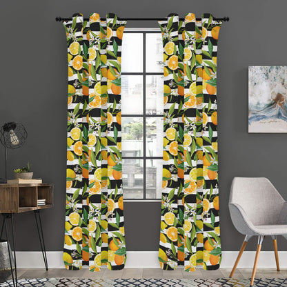 Orange And Lemon Striped Pattern Print Curtain