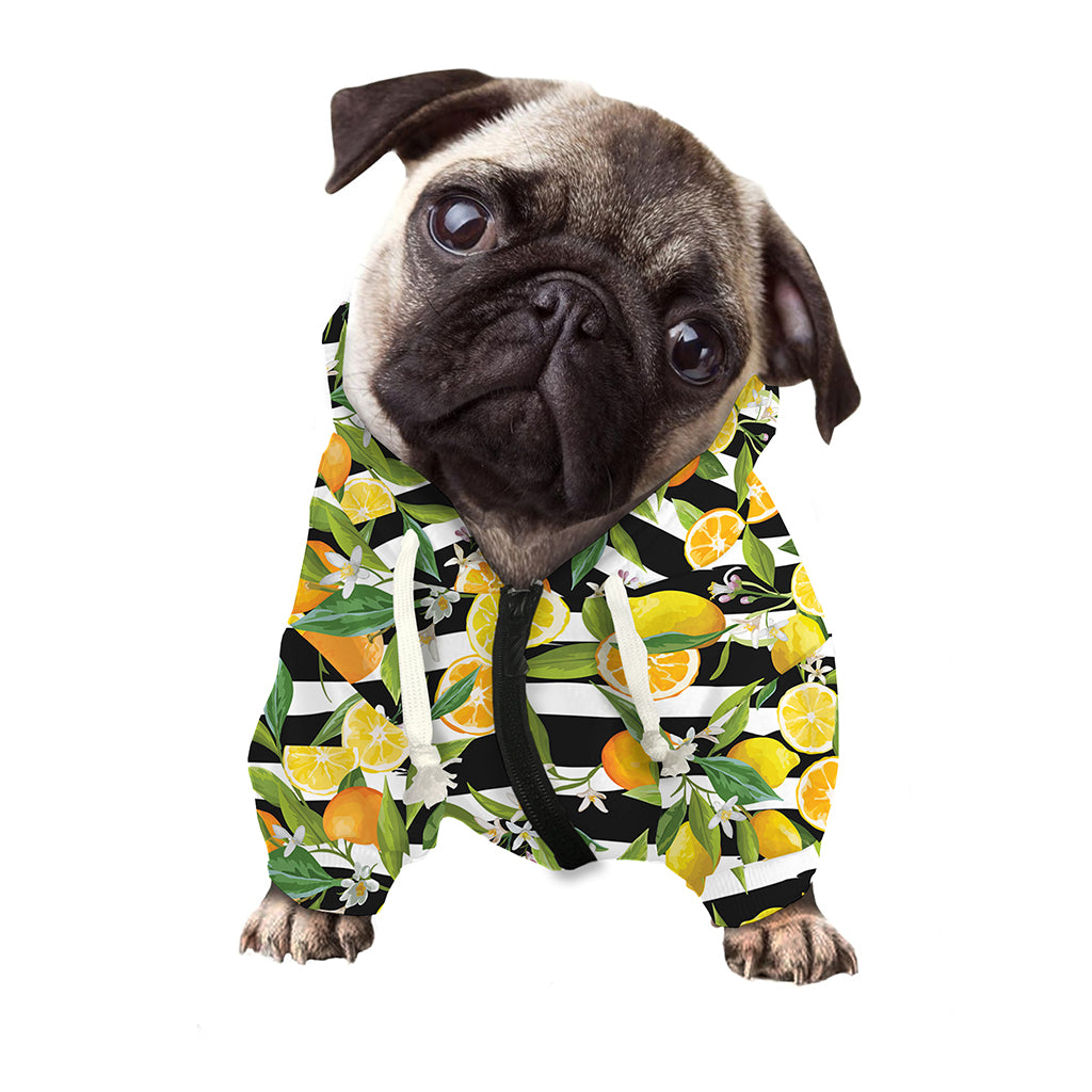 Orange And Lemon Striped Pattern Print Dog Zip Up Hoodie