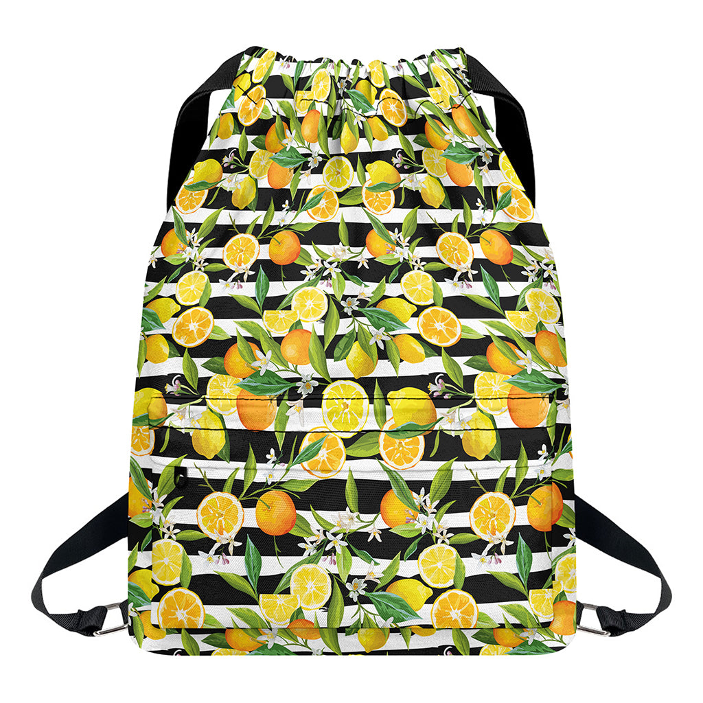 Orange And Lemon Striped Pattern Print Drawstring Backpack
