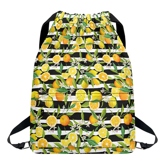 Orange And Lemon Striped Pattern Print Drawstring Backpack