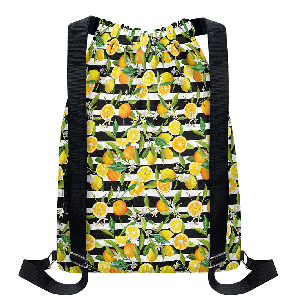 Orange And Lemon Striped Pattern Print Drawstring Backpack