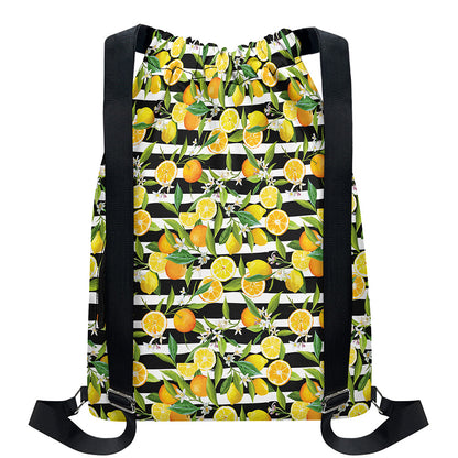 Orange And Lemon Striped Pattern Print Drawstring Backpack