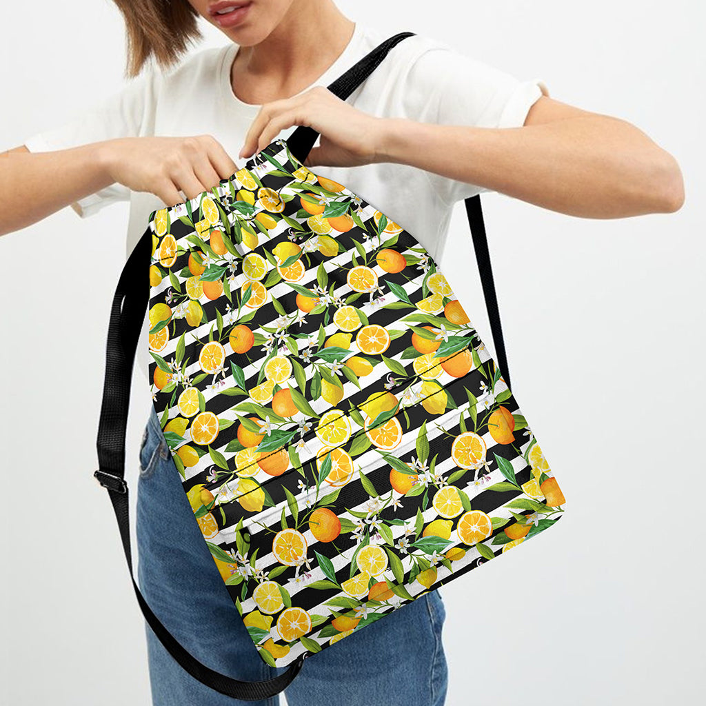 Orange And Lemon Striped Pattern Print Drawstring Backpack