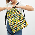 Orange And Lemon Striped Pattern Print Drawstring Backpack