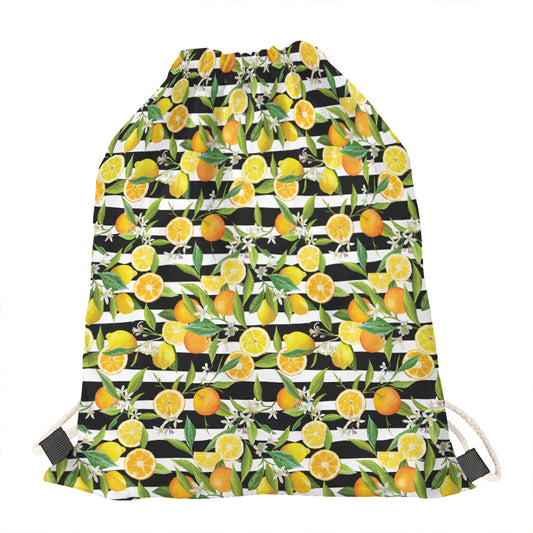 Orange And Lemon Striped Pattern Print Drawstring Bag