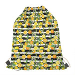 Orange And Lemon Striped Pattern Print Drawstring Bag