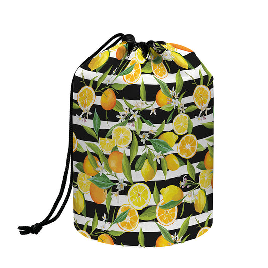 Orange And Lemon Striped Pattern Print Drawstring Makeup Bag