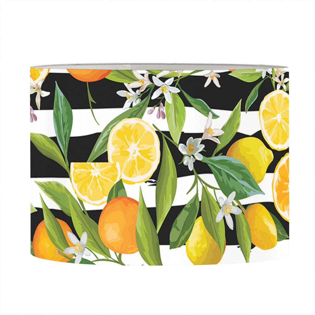 Orange And Lemon Striped Pattern Print Drum Lamp Shade