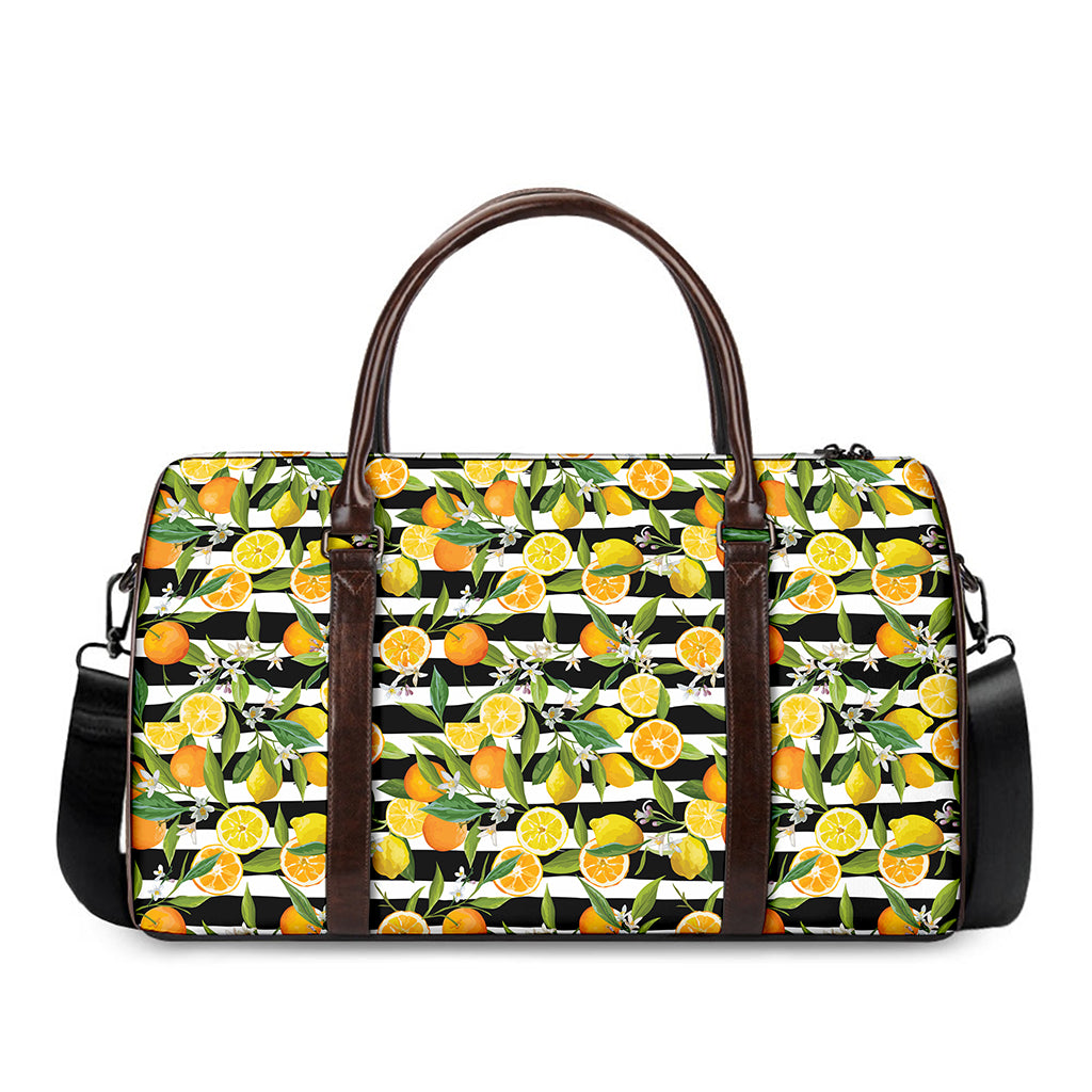 Orange And Lemon Striped Pattern Print Duffle Bag