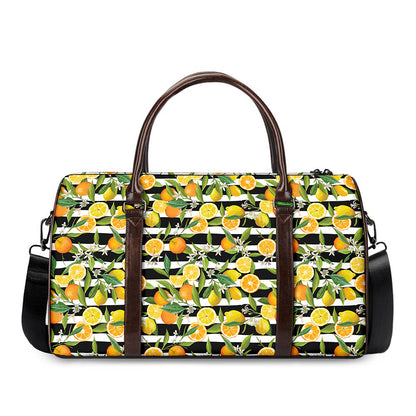 Orange And Lemon Striped Pattern Print Duffle Bag