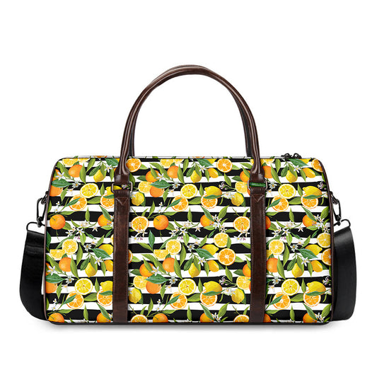Orange And Lemon Striped Pattern Print Duffle Bag