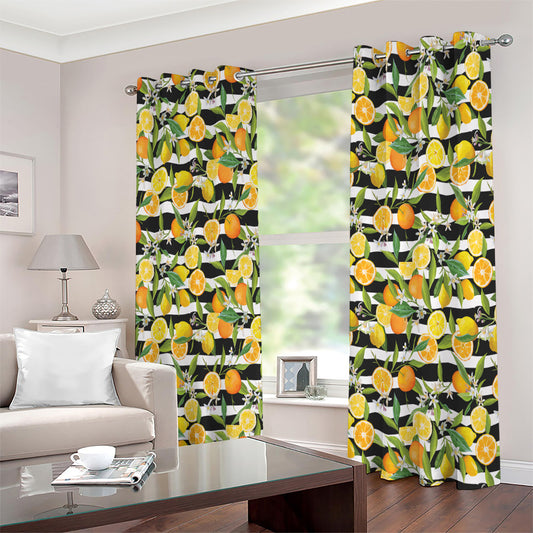 Orange And Lemon Striped Pattern Print Extra Wide Grommet Curtains