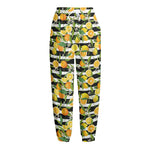 Orange And Lemon Striped Pattern Print Fleece Lined Knit Pants