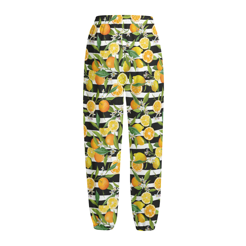 Orange And Lemon Striped Pattern Print Fleece Lined Knit Pants