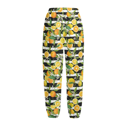 Orange And Lemon Striped Pattern Print Fleece Lined Knit Pants
