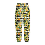 Orange And Lemon Striped Pattern Print Fleece Lined Knit Pants
