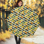 Orange And Lemon Striped Pattern Print Foldable Umbrella