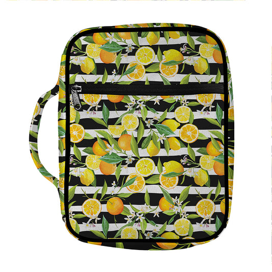 Orange And Lemon Striped Pattern Print Front Pocket Bible Bag