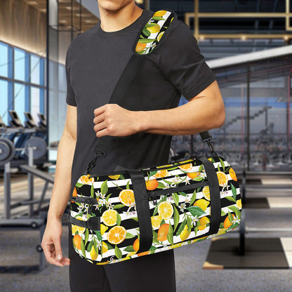 Orange And Lemon Striped Pattern Print Gym Bag