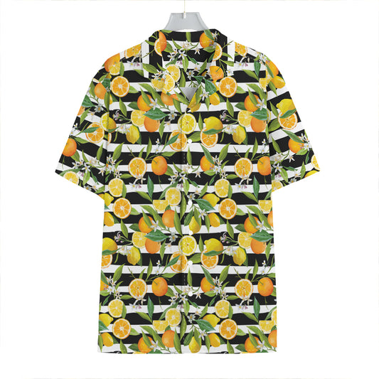 Orange And Lemon Striped Pattern Print Hawaiian Shirt